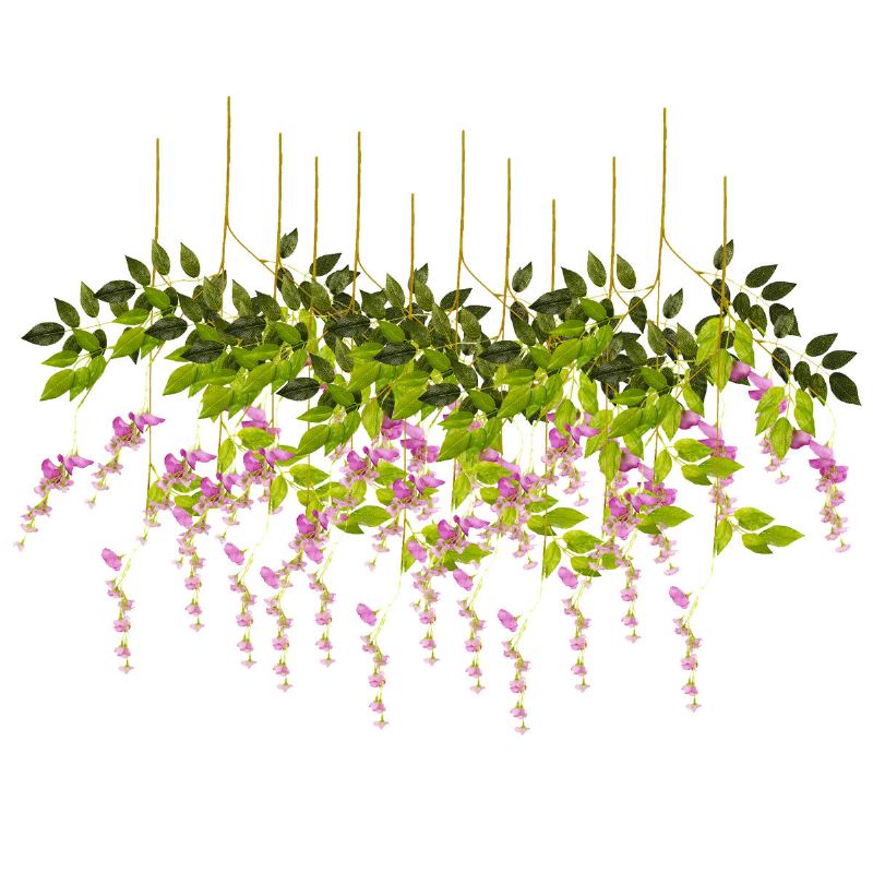 12 Ks Umělý Hedvábný Květ Wisteria Vine Závěsná Girlanda Zahradní Svatební Dekorace