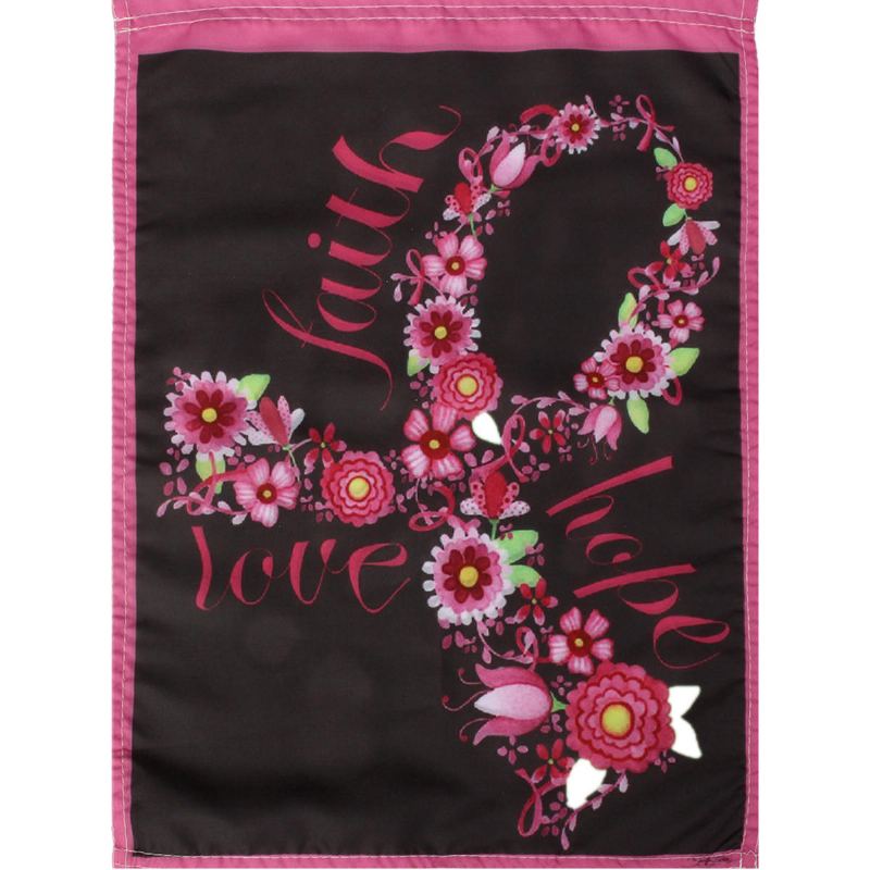 12.5" X 18" Faith Hope Love Garden Flag Růžová Stuha Povědomí O Rakovině Prsu Květinové Dekorace