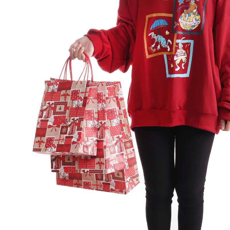 12ks/šarže Christmas Kraft Paper Bag Santa Gift Bag Candy Bag Party Sup