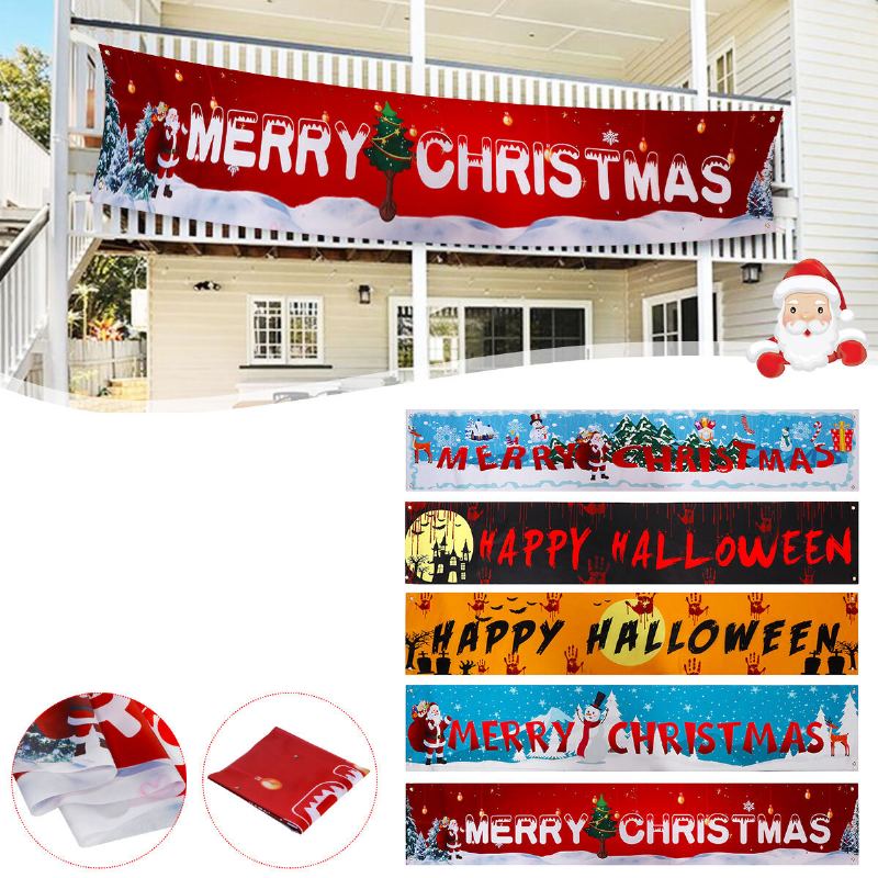 200*36cm Vánoční Dekorace Na Banner Polyesterová Tkanina Halloweenské Ozdoby Pro Venku Šťastný Nový Rok