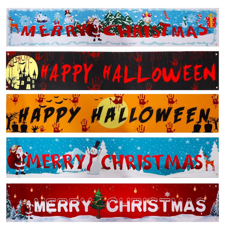 200*36cm Vánoční Dekorace Na Banner Polyesterová Tkanina Halloweenské Ozdoby Pro Venku Šťastný Nový Rok