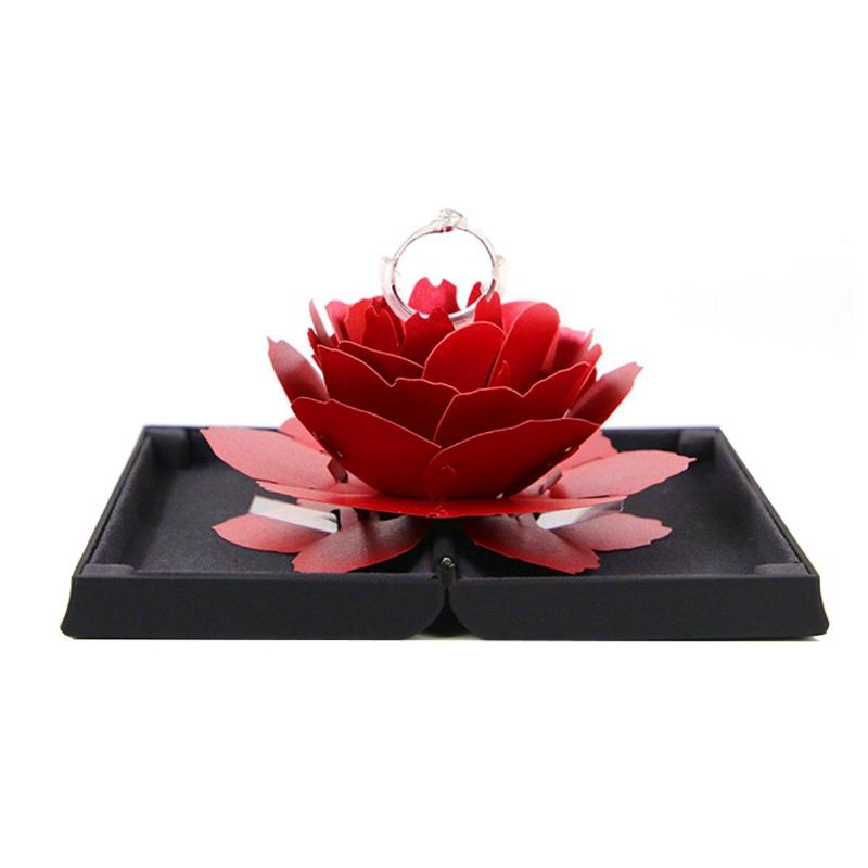 3d Skládací Otočná Krabička Na Prsteny S Růží Narozeninový Displej Na Valentýnské Šperky