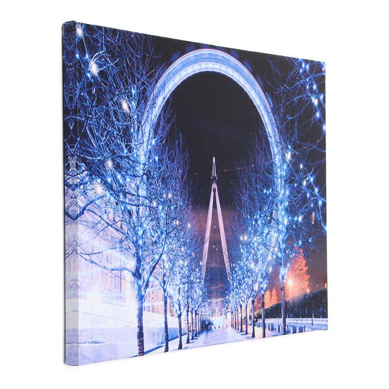 40 X 30 cm Řízené Led Vánoční Zasněžené Ulice Ruské Kolo Tapeta Na Plátno Art