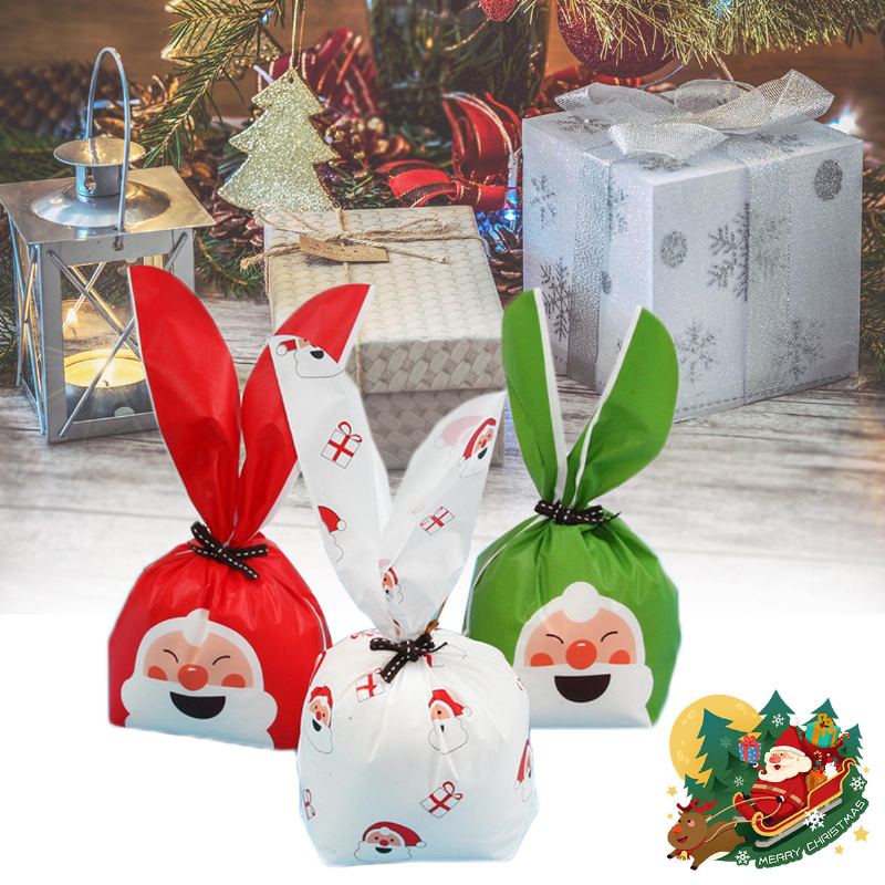 50ks Merry Christmas Bags Candy Dárková Taška Santa Claus Deer Present Packing Decorations