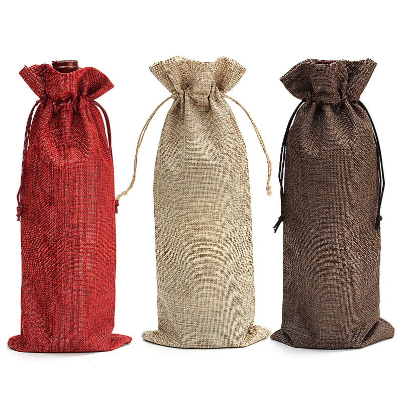 5ks Přírodní Jutová Pytlovina Vintage Svatební Dárky Hessian Wine Bottle Bags