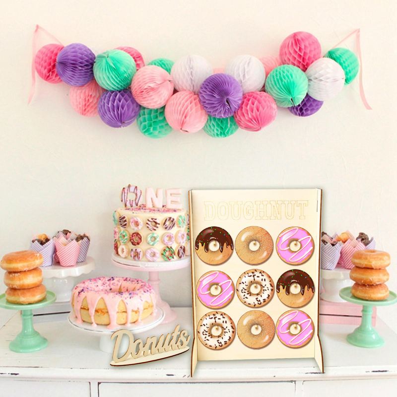 Dřevěný 9 Donut Nástěnný Stojánek Na Cukroví Stolní Držák Home Decor Svatební Potřeby Dekorace