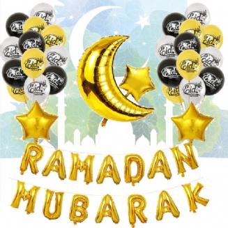 Eid Ramadan Mubarak Letter Pentagram Moon Party Fólie Balón Dekorace Sada