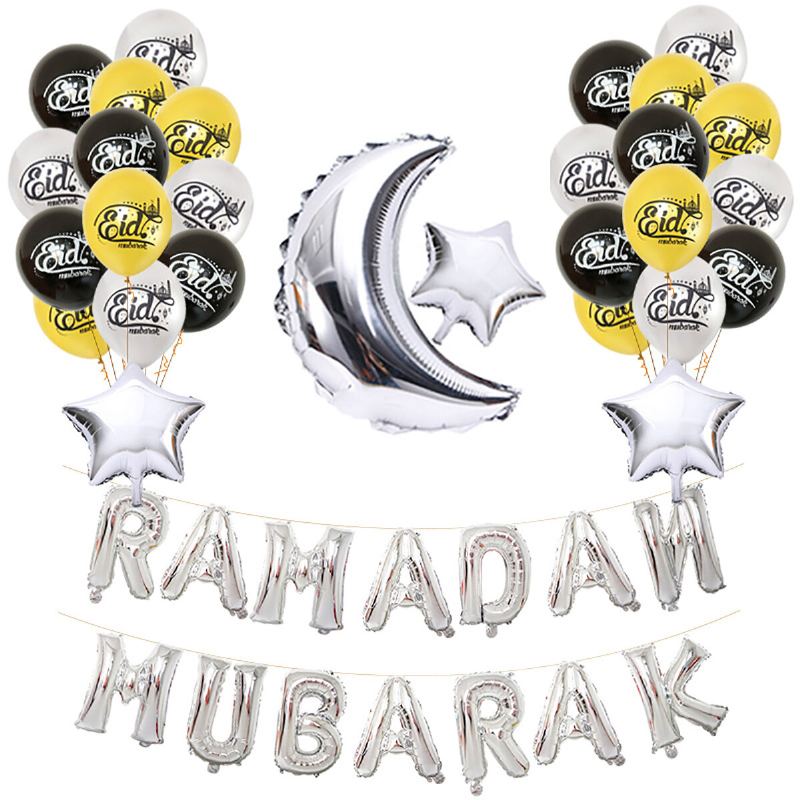 Eid Ramadan Mubarak Letter Pentagram Moon Party Fólie Balón Dekorace Sada