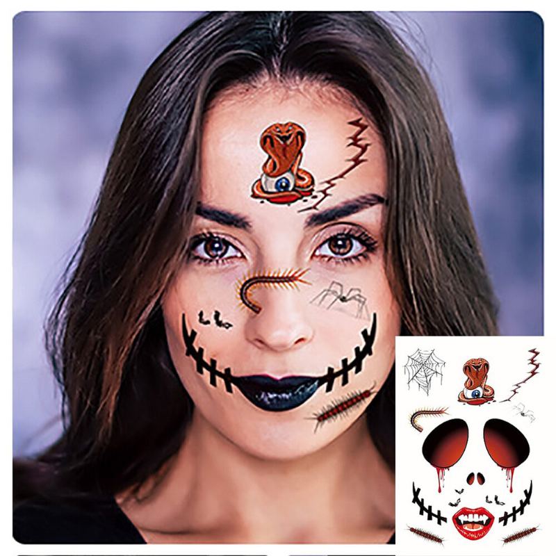 Halloweenské Tetovací Samolepky Strašidelné Dočasné Tetování Na Obličej Teror Samolepka Na Zeď Halloween Festival Decoration