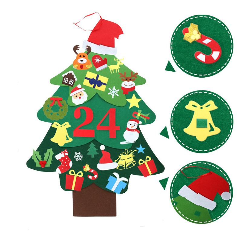 Jeteven Diy Plstěný Vánoční Stromek Pro Děti Nástěnné Ozdoby Odpočítávací Adventní Kalendář 3.2ft 37ks Ornamenty Veselé