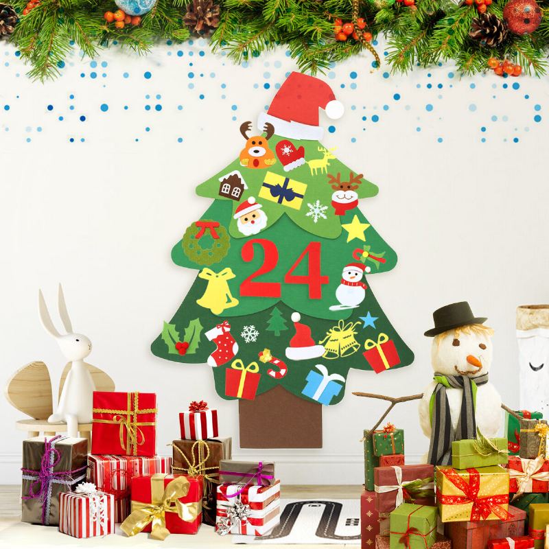 Jeteven Diy Plstěný Vánoční Stromek Pro Děti Nástěnné Ozdoby Odpočítávací Adventní Kalendář 3.2ft 37ks Ornamenty Veselé