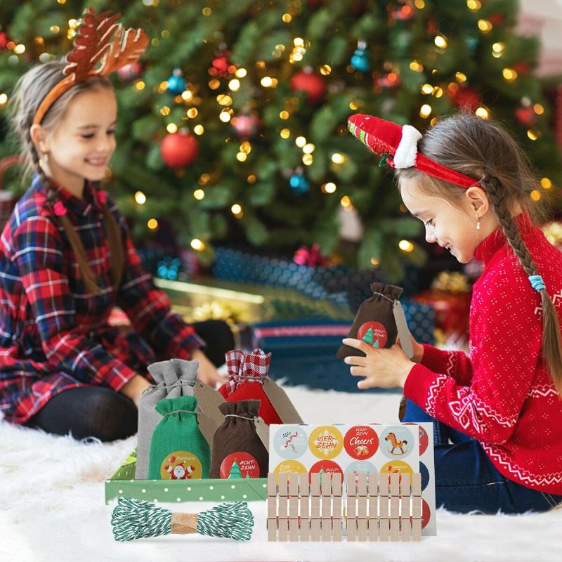 Joyxeon 28ks Vánoční Závěsné Adventní Kalendáře Odpočítávací Šňůrka Dárkové Sáčky Na Cukroví Na Sušenky Dárek Balení