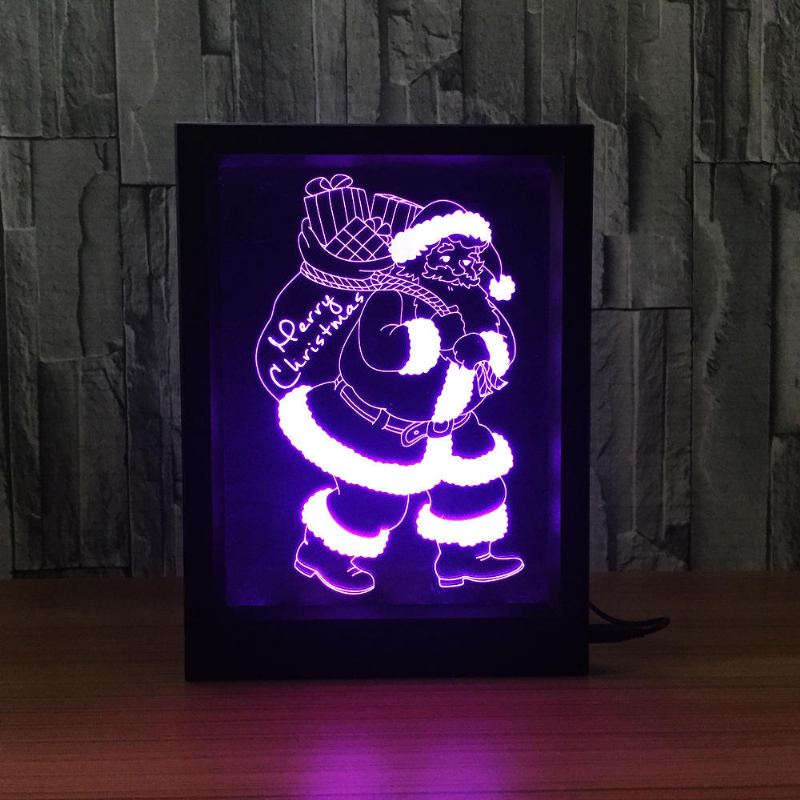 Led 3d Vánoční Barevný Fotorámeček Noční Osvětlení 7 Barev Změna Stolní Dálkové Ovládání Santa Lamp