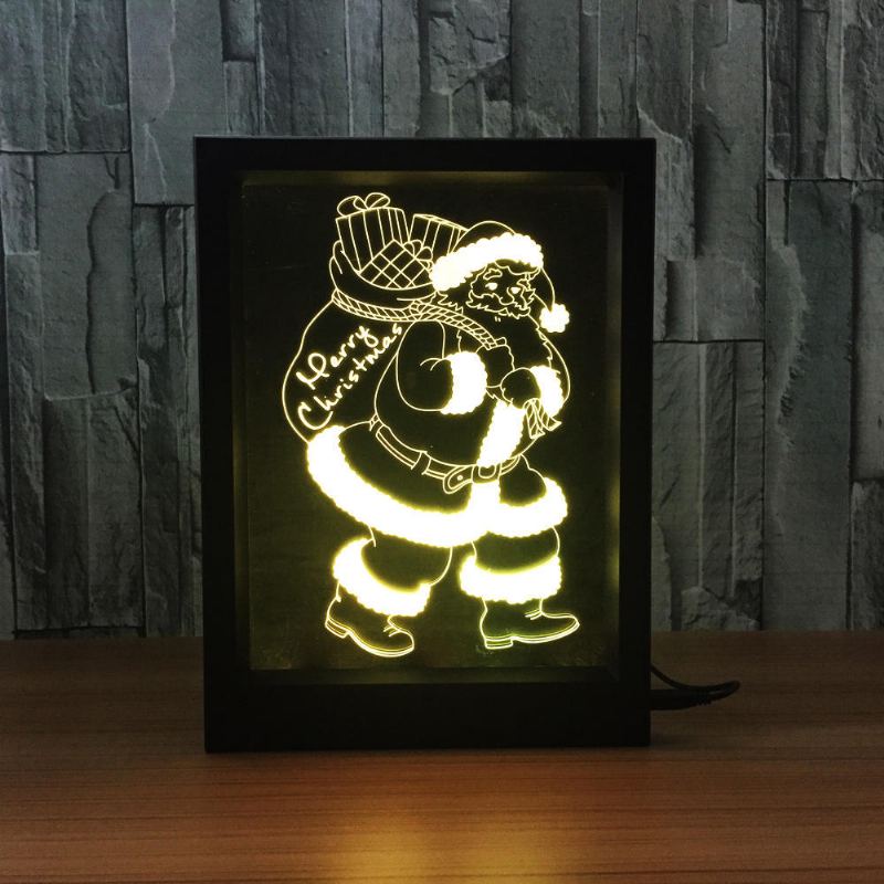 Led 3d Vánoční Barevný Fotorámeček Noční Osvětlení 7 Barev Změna Stolní Dálkové Ovládání Santa Lamp