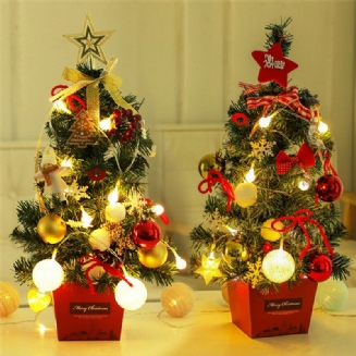 Mini Vánoční Stromeček Se Světly 50cm Zlatý A Červený