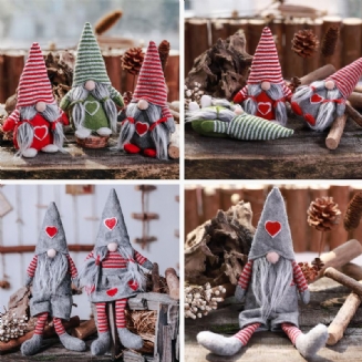 Netkaná Čepice Se Srdcem Ručně Vyrobený Gnome Santa Vánoční Figurky Ornament Dekorace Svátečního Stolu Slavnostní Dárek