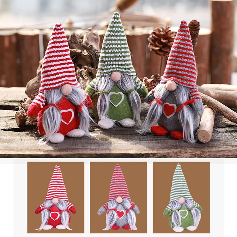 Netkaná Čepice Se Srdcem Ručně Vyrobený Gnome Santa Vánoční Figurky Ornament Dekorace Svátečního Stolu Slavnostní Dárek