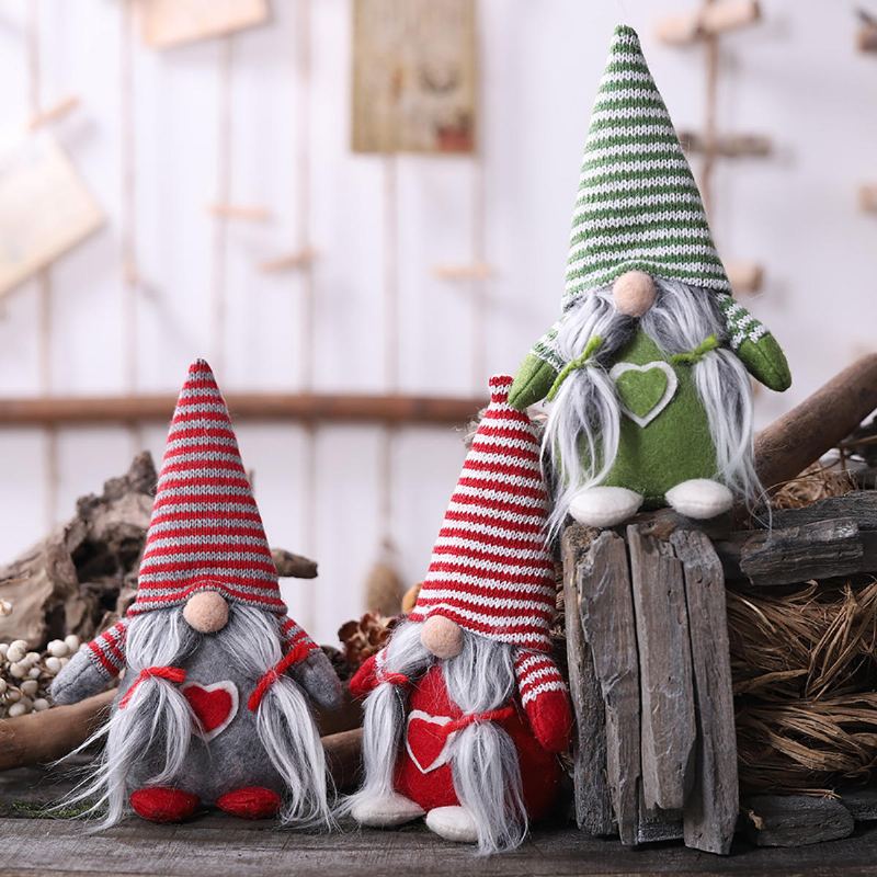 Netkaná Čepice Se Srdcem Ručně Vyrobený Gnome Santa Vánoční Figurky Ornament Dekorace Svátečního Stolu Slavnostní Dárek