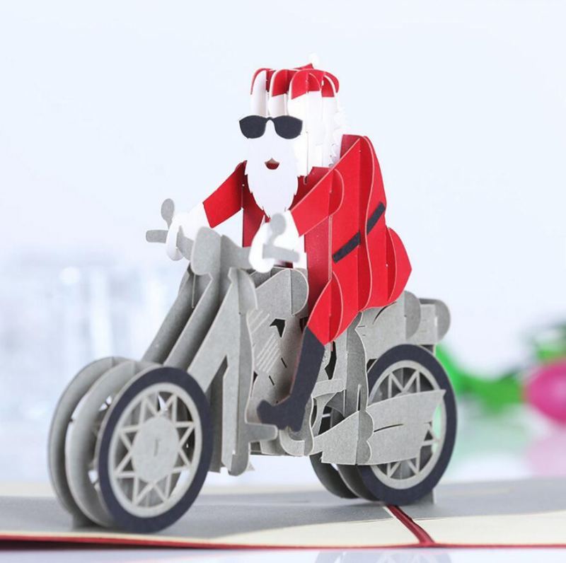 Vánoční 3d Motocykl Santa Claus Pop Up Blahopřání Dárky Party