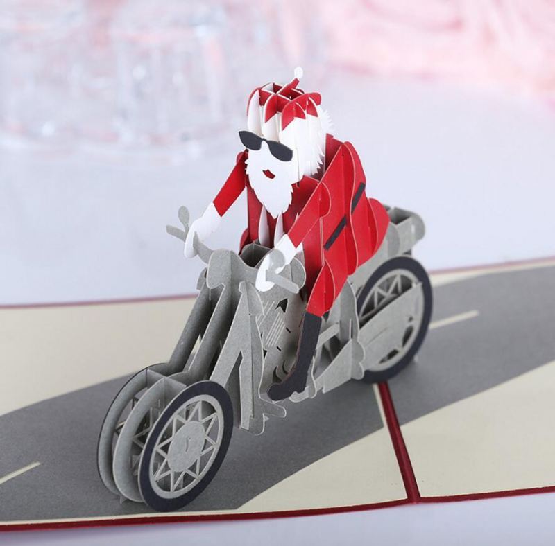 Vánoční 3d Motocykl Santa Claus Pop Up Blahopřání Dárky Party