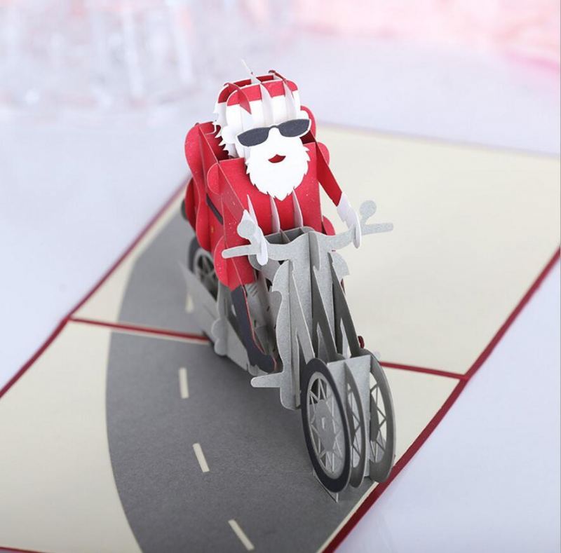 Vánoční 3d Motocykl Santa Claus Pop Up Blahopřání Dárky Party