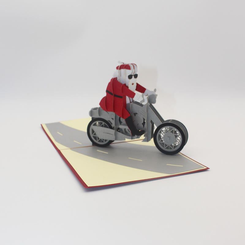 Vánoční 3d Motocykl Santa Claus Pop Up Blahopřání Dárky Party