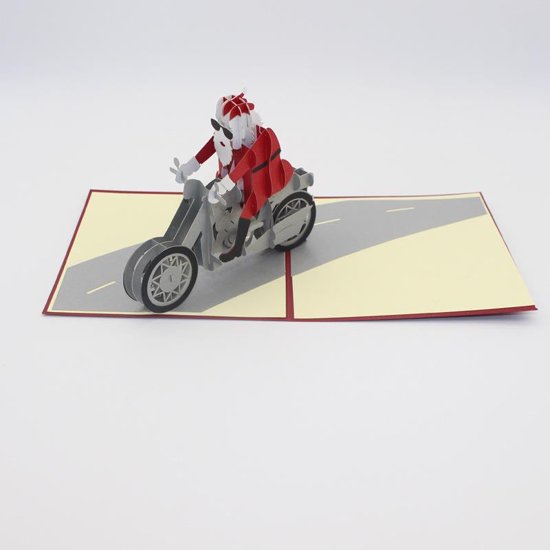 Vánoční 3d Motocykl Santa Claus Pop Up Blahopřání Dárky Party