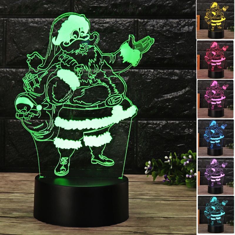 Vánoční 3d Santa Claus Led Noční Dotyková Barva Měnící Iluze Usb Světelná Lampa