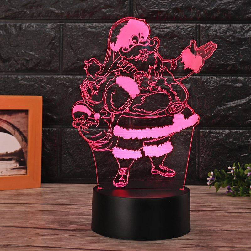 Vánoční 3d Santa Claus Led Noční Dotyková Barva Měnící Iluze Usb Světelná Lampa