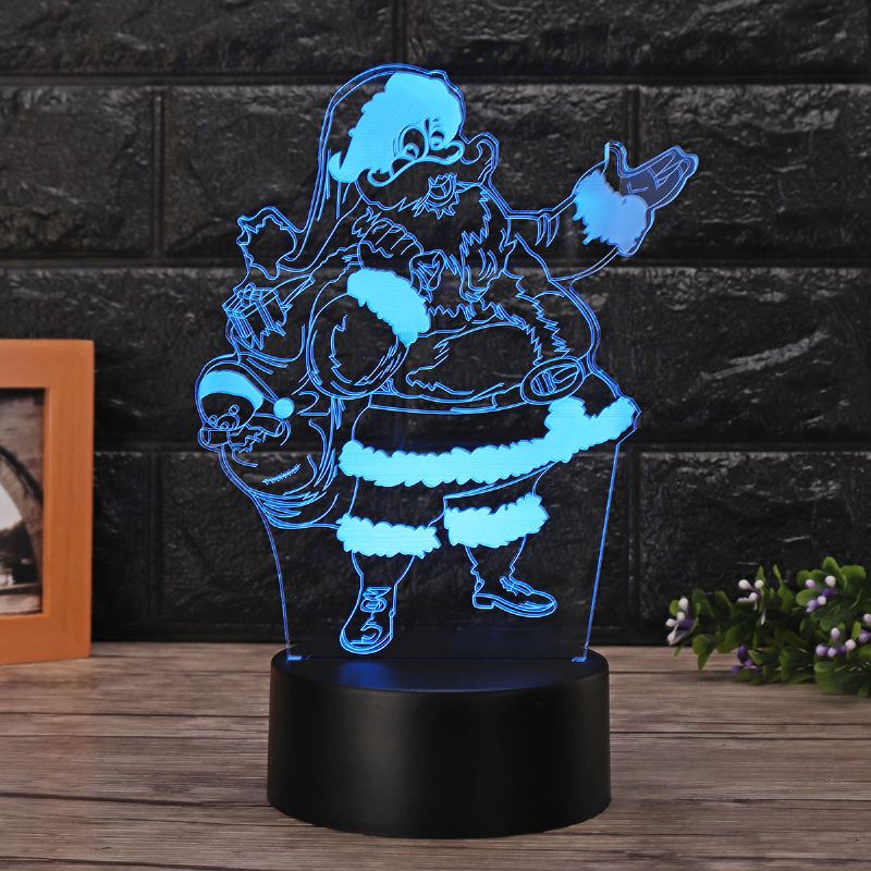 Vánoční 3d Santa Claus Led Noční Dotyková Barva Měnící Iluze Usb Světelná Lampa