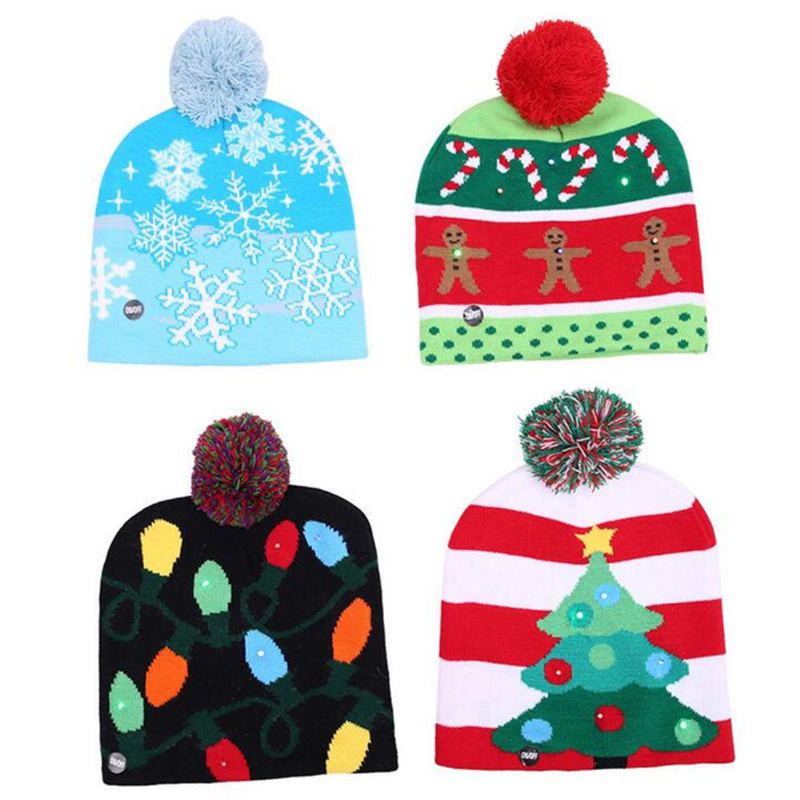 Vánoční Led Světlo Winter Warm Beanie Cap Santa Claus Snowflake Knitted Hat