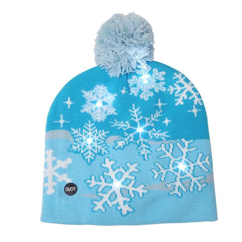 Vánoční Led Světlo Winter Warm Beanie Cap Santa Claus Snowflake Knitted Hat