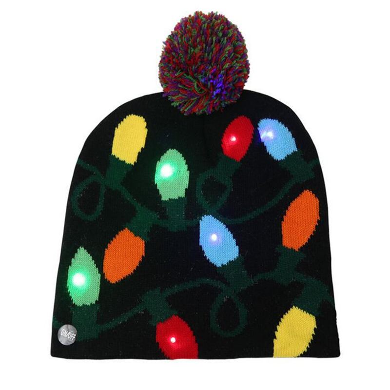 Vánoční Led Světlo Winter Warm Beanie Cap Santa Claus Snowflake Knitted Hat