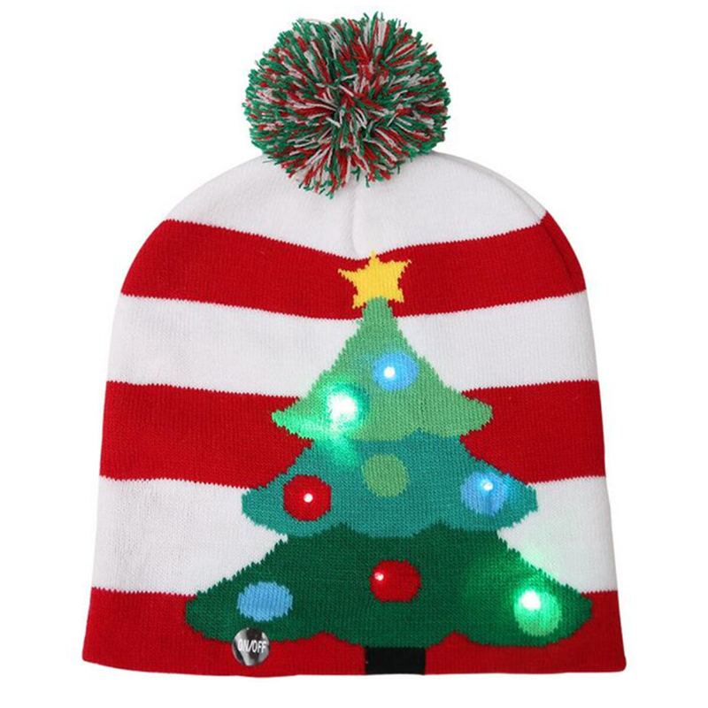 Vánoční Led Světlo Winter Warm Beanie Cap Santa Claus Snowflake Knitted Hat