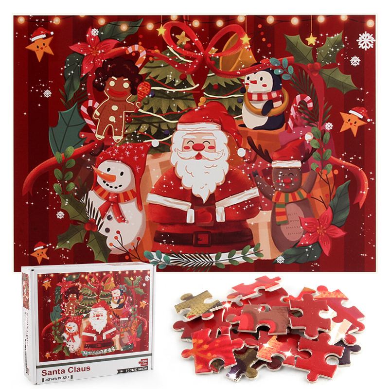 1000ks Vánoční Santa Sněhulák Elk Puzzle Skládačka Pro Dospělé Pro Děti Dárek