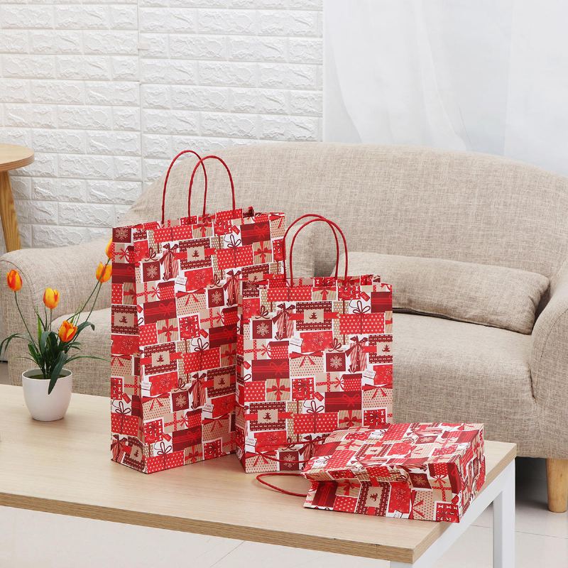 12ks/šarže Christmas Kraft Paper Bag Santa Gift Bag Candy Bag Party Sup