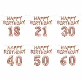 18/21/30/40/50/60th Rose Gold Happy Birthday Fóliová Sada Bannerů S Balónkem Party Dekorace