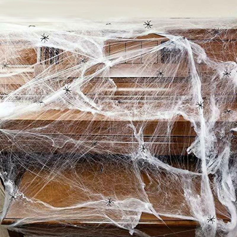 250g Pavučina Se 48 Ks Malých Pavouků Potřeby Rekvizit Pro Dekorace Na Halloweenskou Párty