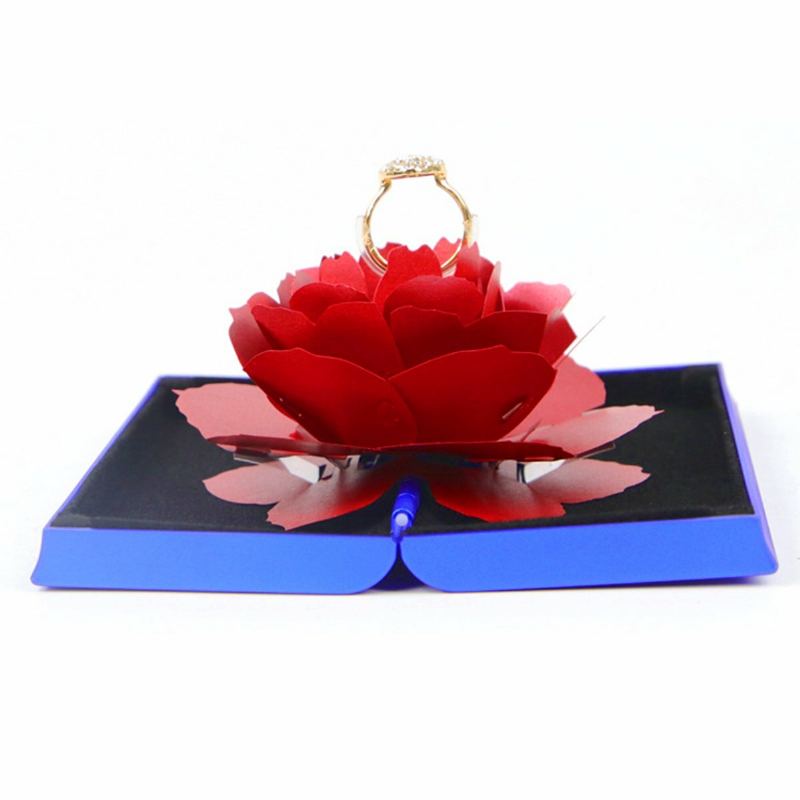 3d Skládací Otočná Krabička Na Prsteny S Růží Narozeninový Displej Na Valentýnské Šperky