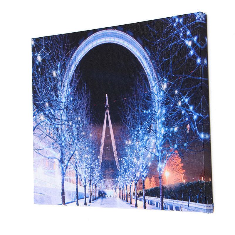 40 X 30 cm Řízené Led Vánoční Zasněžené Ulice Ruské Kolo Tapeta Na Plátno Art
