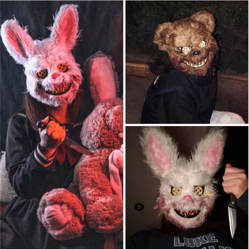 Bloody Killer Rabbit Bear Mask Strašidelná Halloweenská Maska Halloween Plyšová Cosplay Hororová