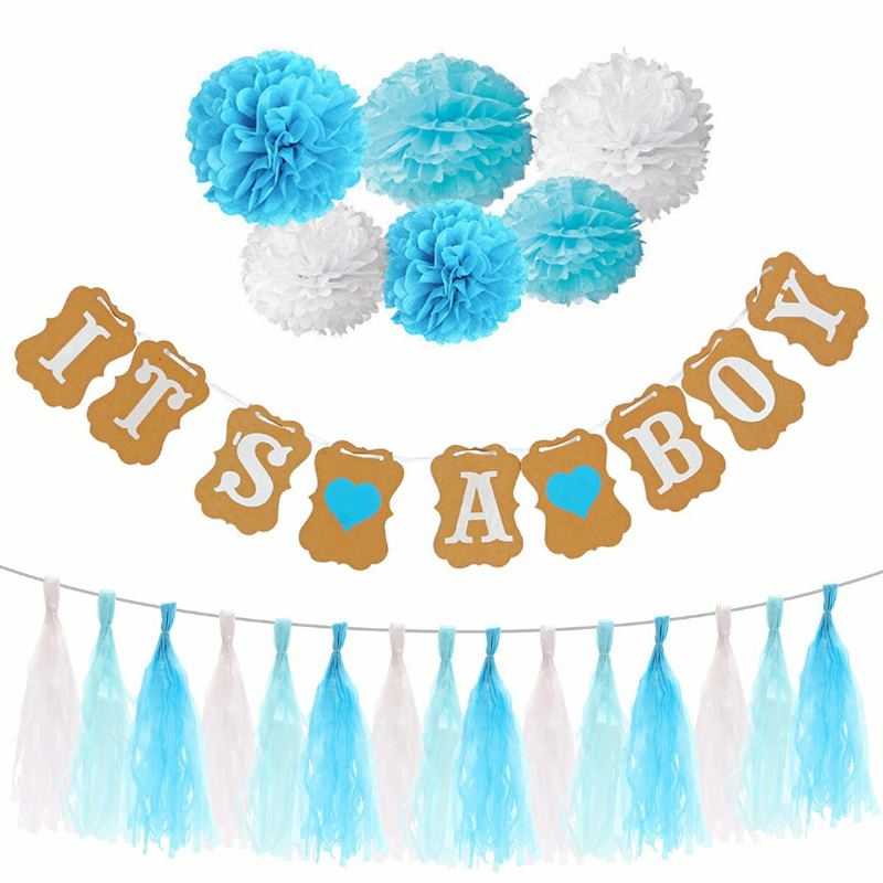 Boy Girl Baby Shower Set Banner Papírová Bambulka Střapec Věnec Narozeninové Party Dekorace