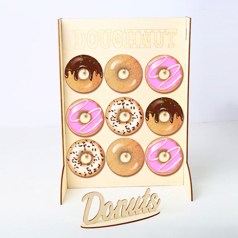 Dřevěný 9 Donut Nástěnný Stojánek Na Cukroví Stolní Držák Home Decor Svatební Potřeby Dekorace