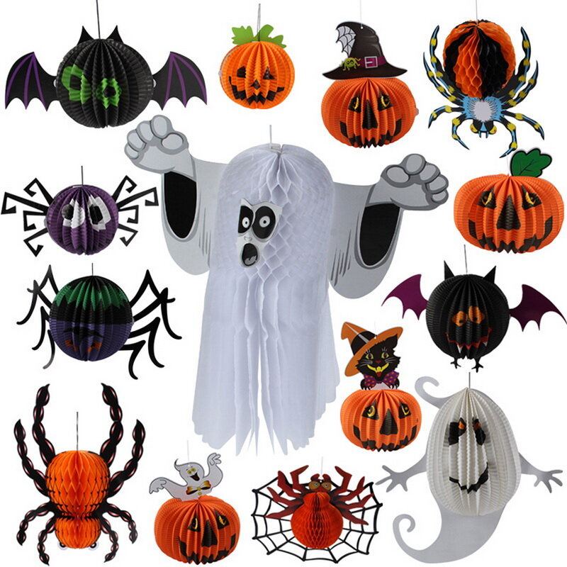 Halloween 3d Duch Netopýr Pavouk Dýně Čarodějnice Přívěsek Strašidelný Dům Drop Bar Pokoj Ktv Dekorativní Papír Na Zavěšení Ornament