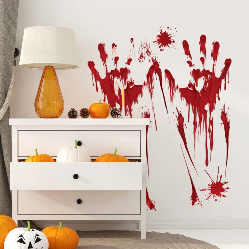 Halloween Blood Handprint Skleněná Samolepka Na Okno Odnímatelné Samolepky Na Zeď Dekorace Do Obývacího Pokoje