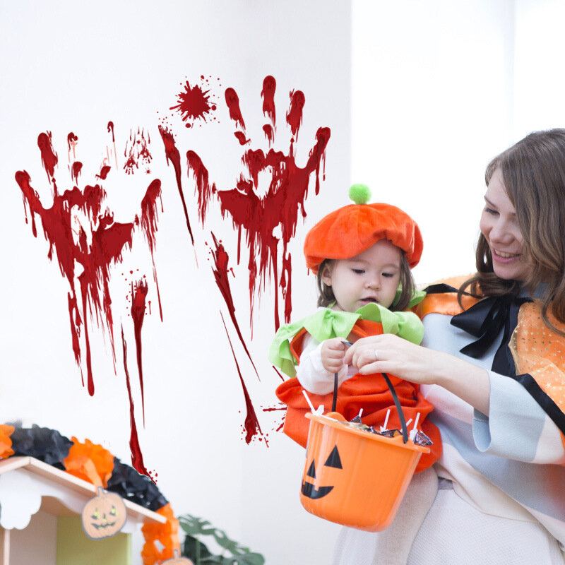 Halloween Blood Handprint Skleněná Samolepka Na Okno Odnímatelné Samolepky Na Zeď Dekorace Do Obývacího Pokoje