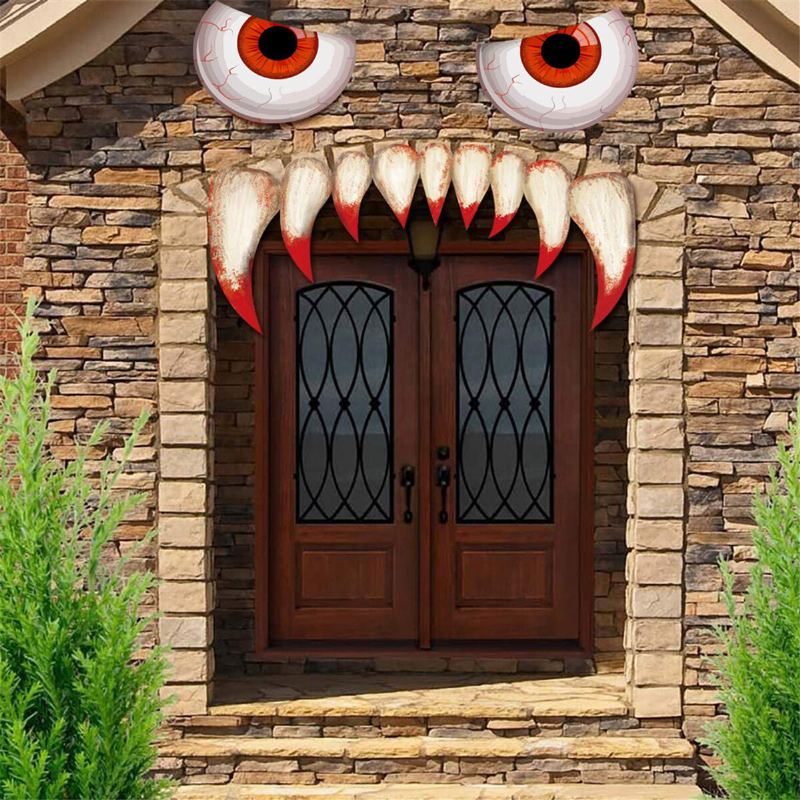 Halloween Strašidelné Monstrum Obličej Ďábla S Očima Výřezy Zubů Kombinace Nálepka Okno Brána Dveře Na Auto Dekor