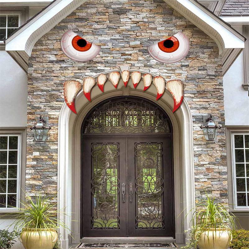 Halloween Strašidelné Monstrum Obličej Ďábla S Očima Výřezy Zubů Kombinace Nálepka Okno Brána Dveře Na Auto Dekor