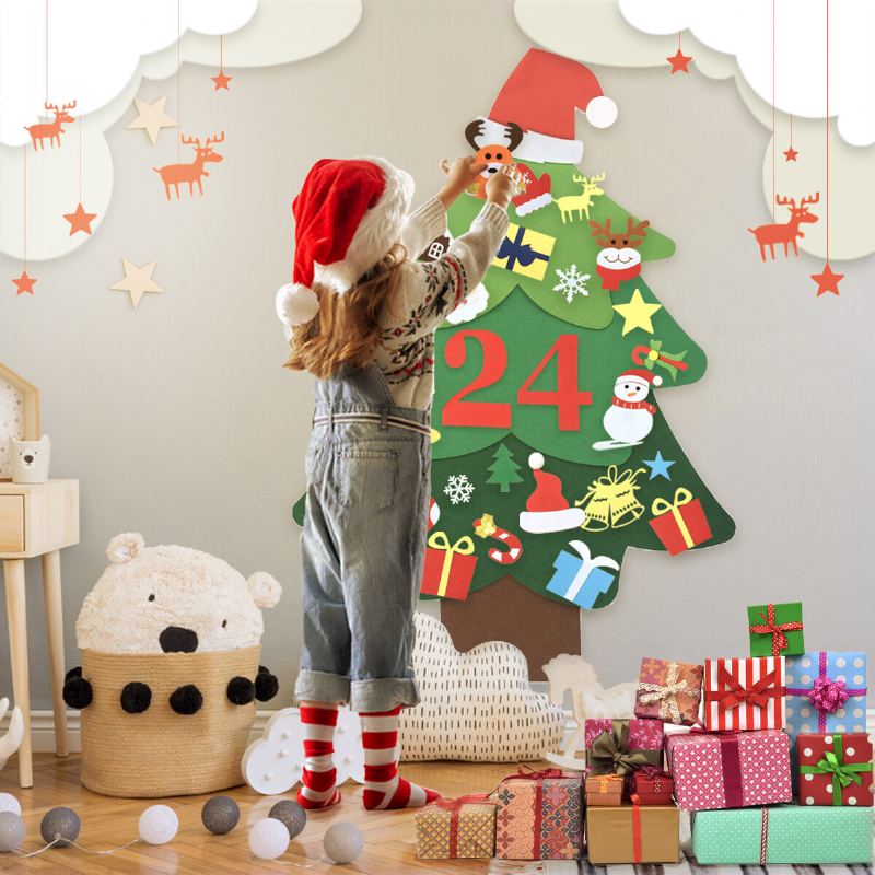 Jeteven Diy Plstěný Vánoční Stromek Pro Děti Nástěnné Ozdoby Odpočítávací Adventní Kalendář 3.2ft 37ks Ornamenty Veselé