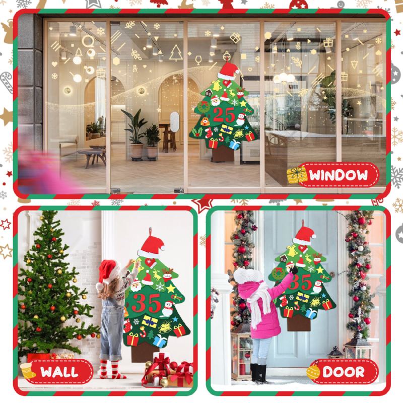 Jeteven Diy Plstěný Vánoční Stromek Pro Děti Nástěnné Ozdoby Odpočítávací Adventní Kalendář 3.2ft 37ks Ornamenty Veselé